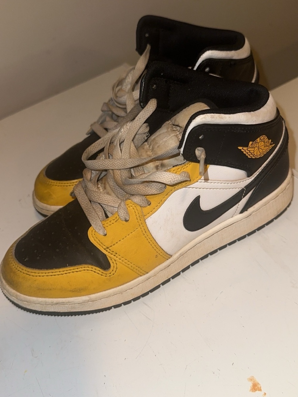 Jordan Kids' Black White Yellow High-Top Sneakers